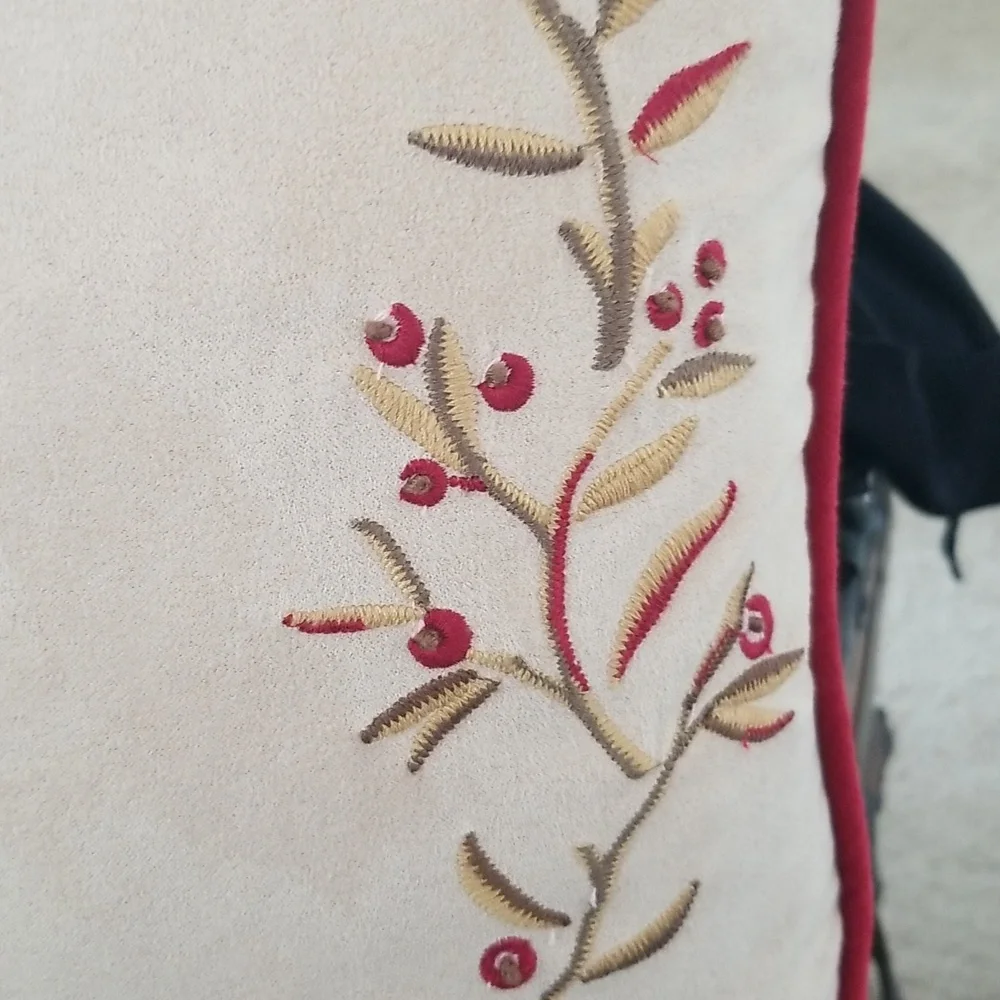 Two Twig And Berry Embroidered Accent Pillows